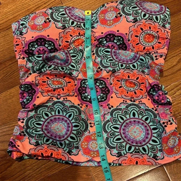 Aqua tropical patterned one  piece swimsuit Sz L - Picture 9 of 9